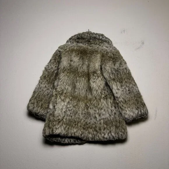 VTG H&M Faux Fur Coat Jacket Women 4 Grey Brown Mottled Pattern Outerwear Y2K - Picture 2 of 15